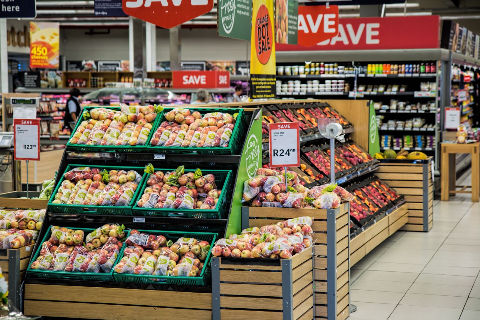 Fresh products on display in a grocery market